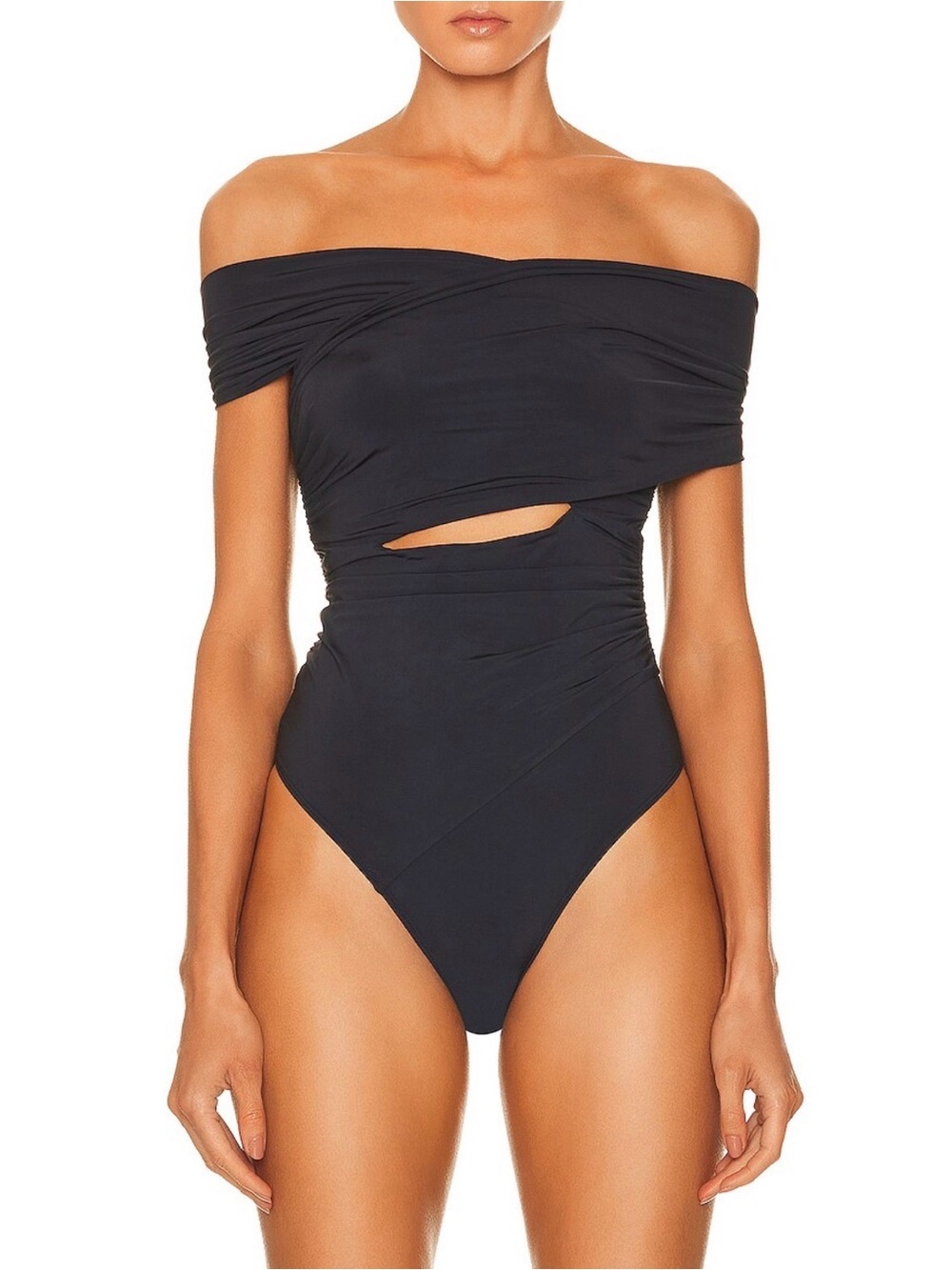 FLEUR DU MAL Jersey Cross Front Bodysuit in Black Size XS